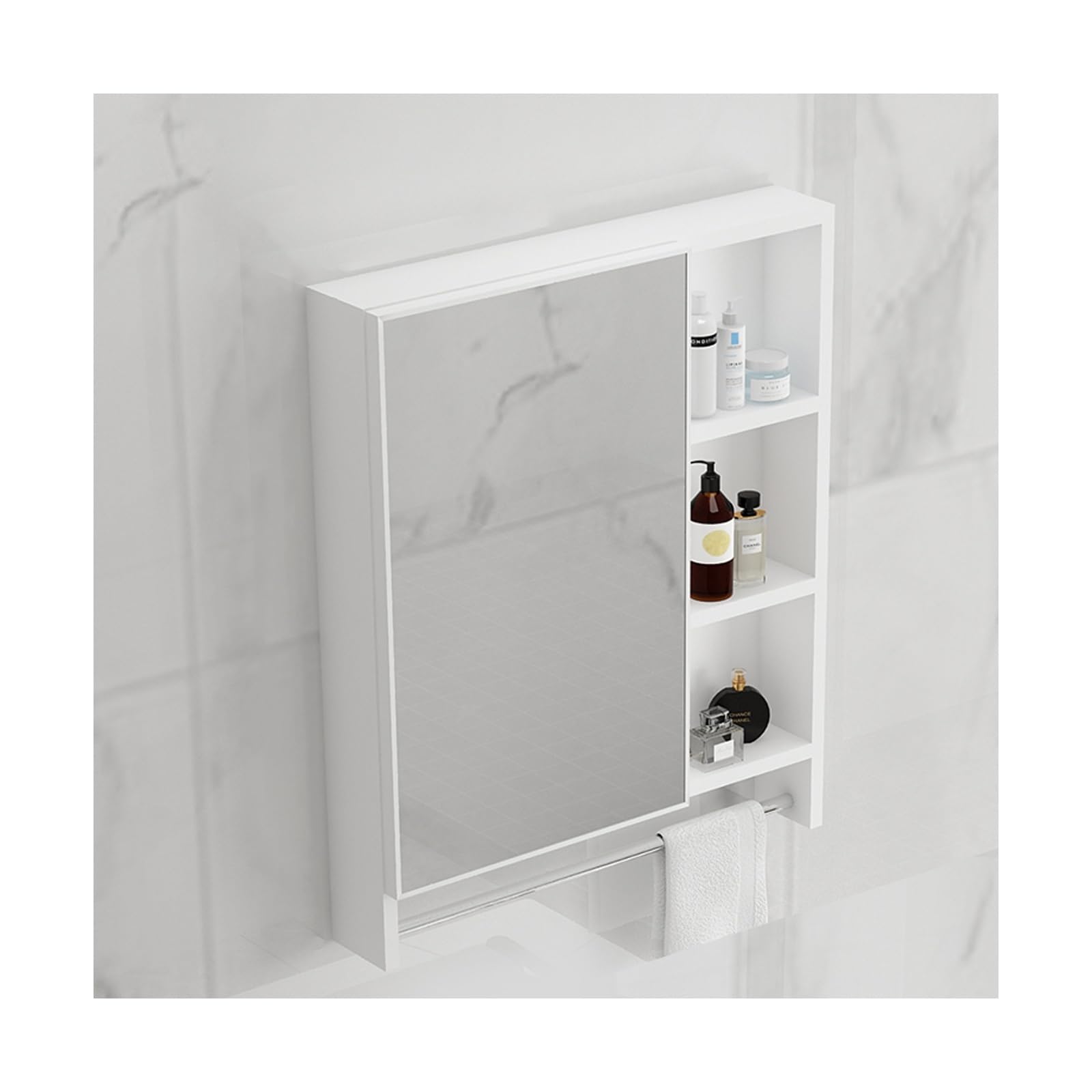 BKSXSOP Wall-Mounted Mirror Cabinet with Double-Layer Storage, White Medicine nizer for Bathroom, Space-Saving Shelves Toiletries & Medications (Small Rod)