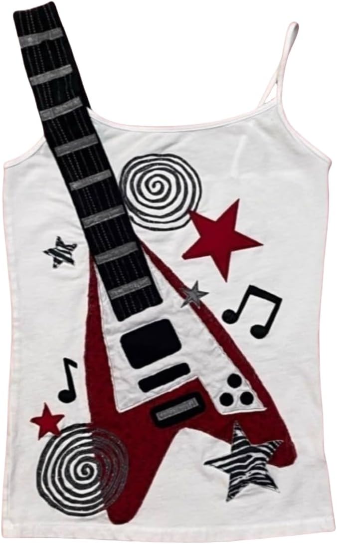 Punk Rock Concert Graphic Tank Tops Women Cute Summer Spaghetti Strap Sleeveless Crop Cami Y2k Grunge Emo Shirt