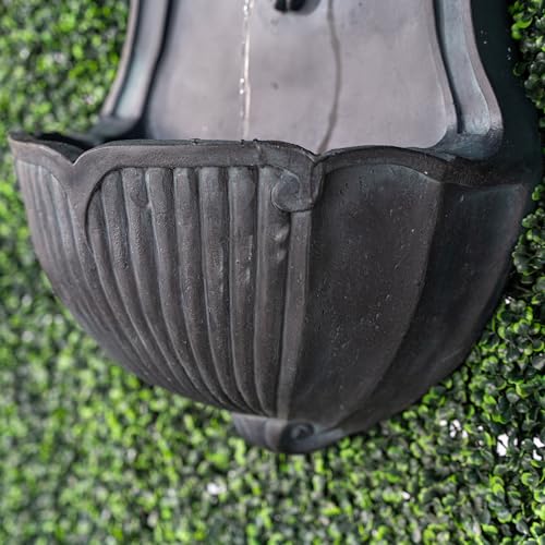 Image of XBrand 29.9 inch Solar-Powered Wall-Mounted Lion Head Fountain, Resin, Outdoor, Gray