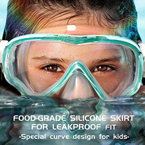 Kids Snorkel Mask Swim Diving Scuba Mask Snorkel Gear For Kids Boys Girls Youth, Anti-Fog 180° Clear View Soft Silicone Skirt Kids Pool Underwater Swim Goggles With Nose Cover, Snorkel Equipment #TOP2