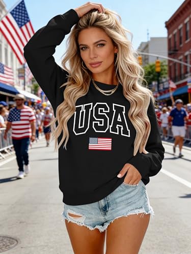 Image of PECHAR USA Sweatshirt Women American Flag Sweater 4th of July Shirts Patriotic Sweater Fourth of July Pullover