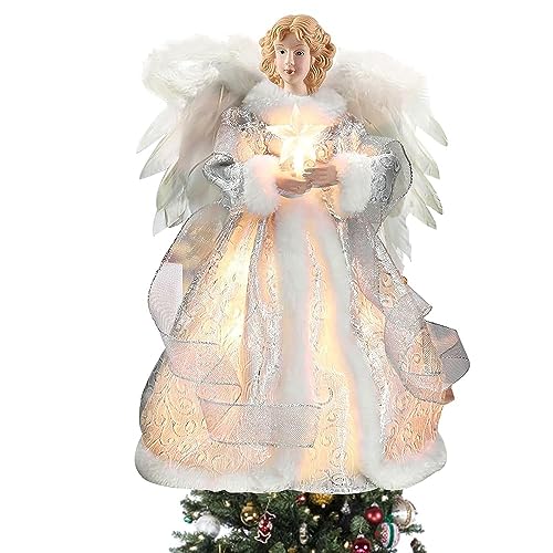 Ange De Noël pour Sapin - Topper LED en Forme D'Ange avec Ailes - Décoration Festive pour Maison (Noble en Argent)