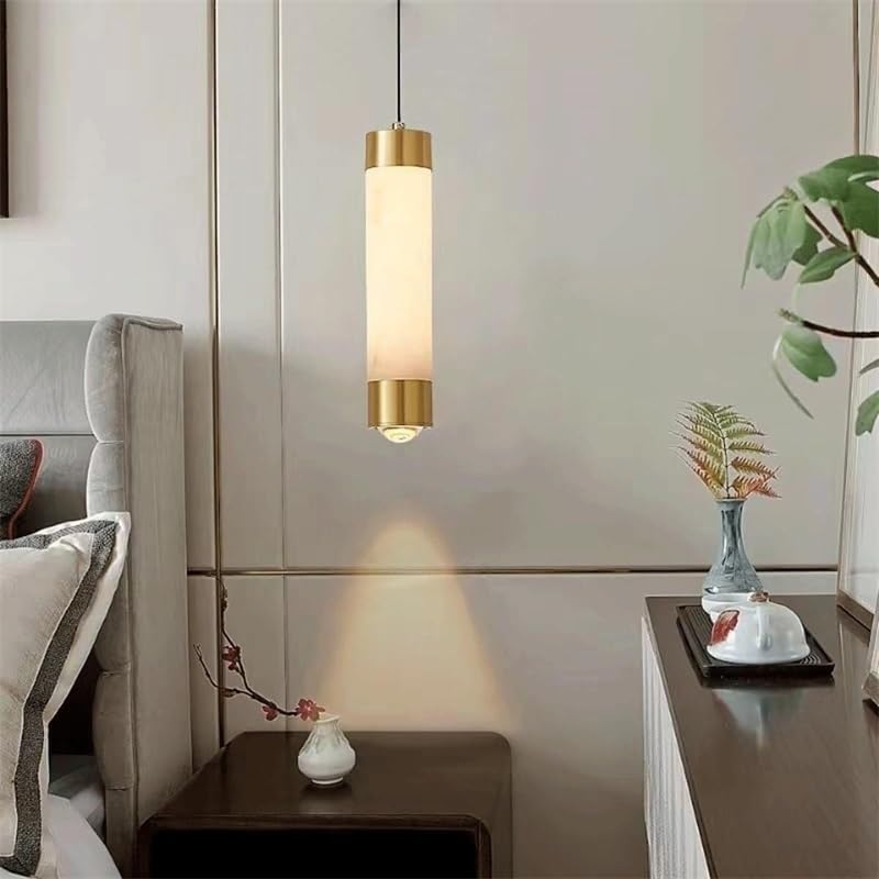 Lámpara colgante de mármol cilíndrica con cable ajustable LED para dormitorio y comedor 3