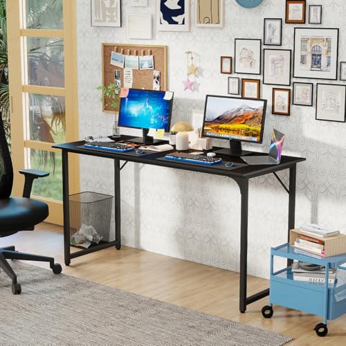 Image of PayLessHere | 55 Inch Computer Desk | Black | Office Desk with Metal Frame, Adjustable Feet | Water-Resistant, Scratchproof Surface | Sturdy Writing Table for Home Office or Study | Pack of 1