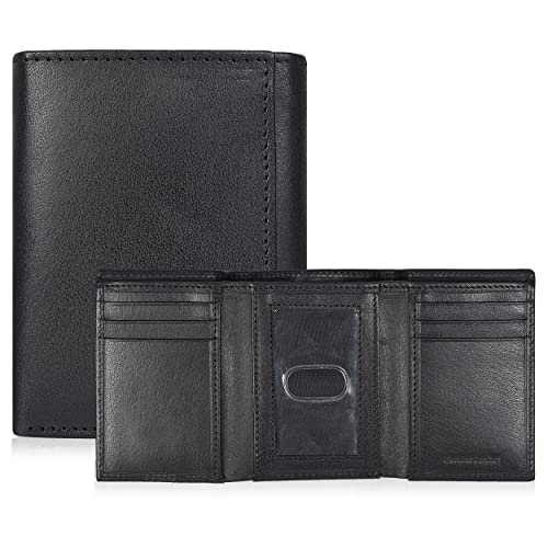 ESTALON Trifold Wallet for Men - Black Real Leather RFID Secured Front Pocket Billfold