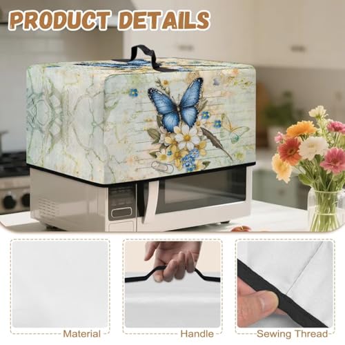 Image of Microwave Oven Dust Cover, Stain-Resistant Kitchen Electrical Appliance Cover Countertop Ovens Decorations, S, 18.25 x 14.5 x 11 Inches, Butterfly Flower Retro Letter Print