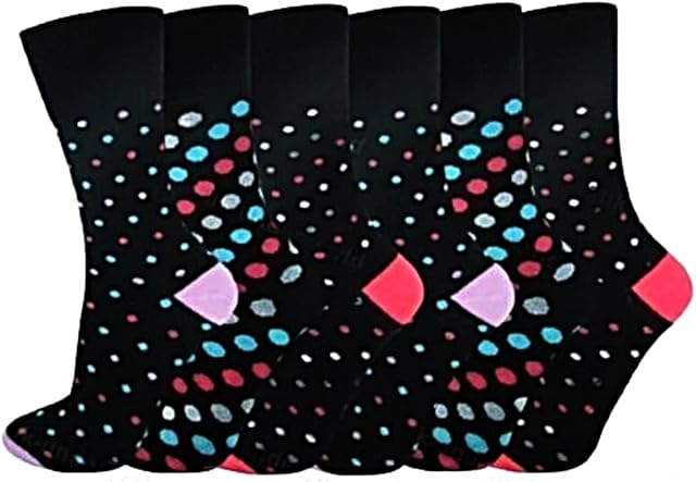 Womens Socks 6 pairs  Ladies Cotton Socks Gentle Grip Non Elastic | Stretchable Socks for Swollen Feet | Diabetic Pregnancy socks | 4-7 One size UK