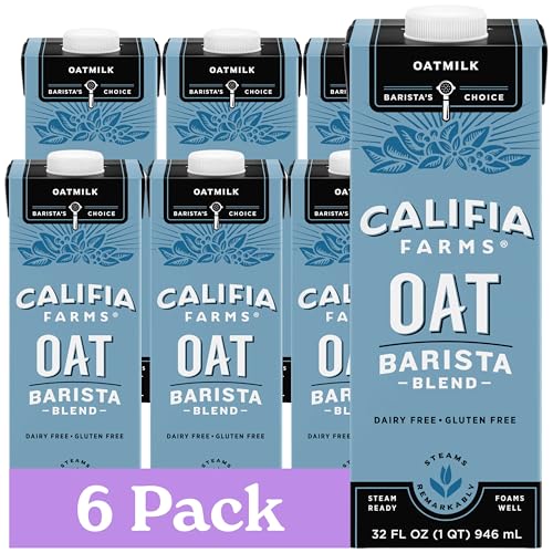 Califia Farms – Oat Barista Blend Oat Milk, 32 Oz (Pack of 6), Shelf Stable, Dairy Free, Plant Based, Vegan, Gluten Free, Non GMO, High Calcium, Milk Frother, Creamer, Oatmilk