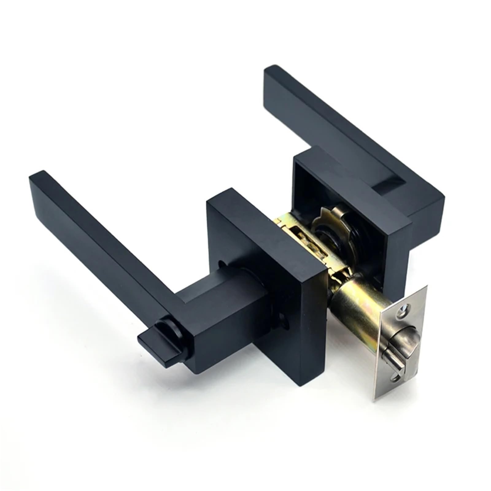 Zonshjdkr Square-Black Aluminum Alloy Room Door Handle Lock Three-Pole Spherical Bedroom Bathroom Hardware Accessories 1Pcs(Square-Black)