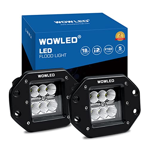 WOWLED 2Pcs Luz de trabajo LED de montaje empotrado, 5 pulgadas 18W, lámpara trabajo led para off road camión coche SUV 4x4 Tractor, 12v 24v Spotlights faros antiniebla, 6000K luz de niebla trasera Cover
