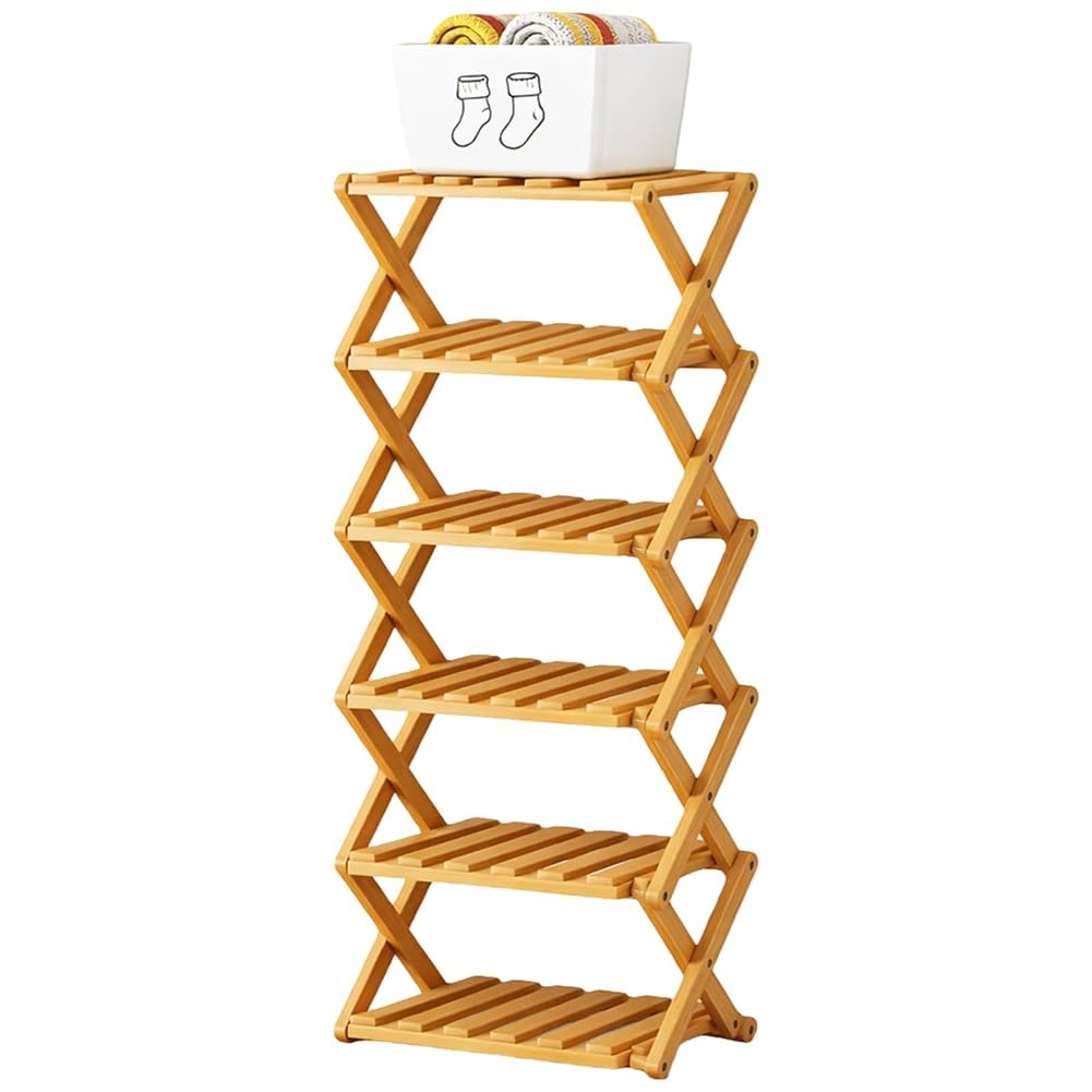 Hndhbfgrt No-Assembly 6-Tier Bamboo Shoe Rack, Space-Saving& Multi-Functional Design Natural Finish