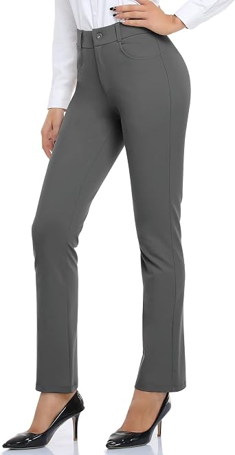 DAYOUNG Womens Yoga Dress Pants Work Office Business Casual Slacks Stretch Regular Straight Leg Pants with Pockets