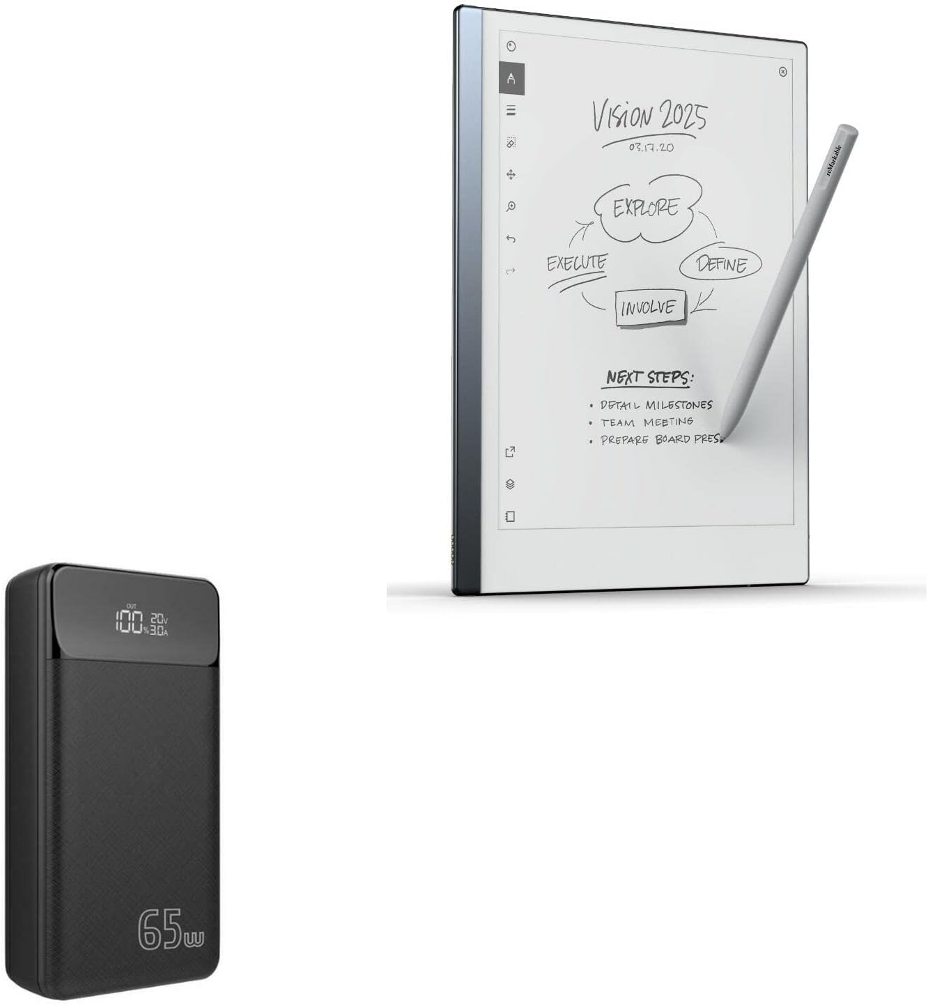 BoxWave Power Bank Compatible with Remarkable 2 - Rejuva 65W PD Power Pack (30,000mAh), High Capacity 65W PD Power Bank - Jet Black