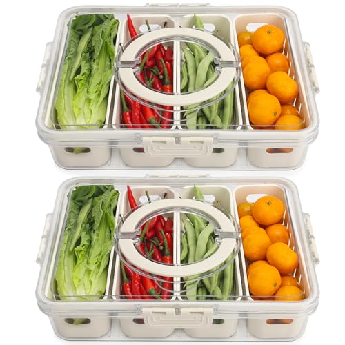 Salad Bar Containers for Fridge with Lid and Handle, Fruit Storage Containers with 4 Removable Colanders, Berry Box Fres - Detailed View