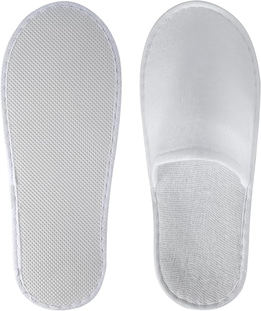 Lot de 20 paires de pantoufles jetables avec pochette pour invités, pantoufles en vrac pour hôtel, spa, voyage, maison sans chaussures, antidérapantes (blanc)