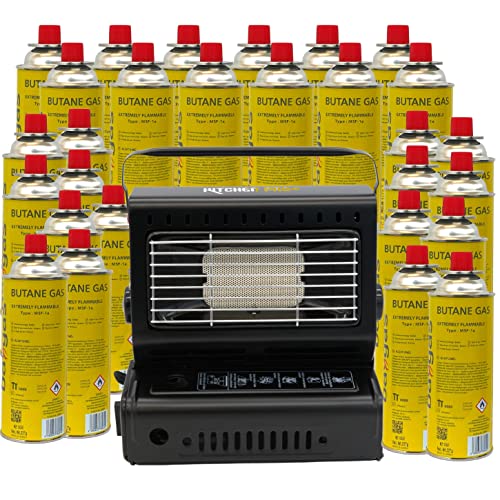 Gasheizung Gasstrahler Campingheizung | Tragbare Heizung Gasheizer Keramik Brenner | 1,3 kW Leistung | 108g/h Verbrauch (Gasheizung + 28 Gaskartuschen) Cover