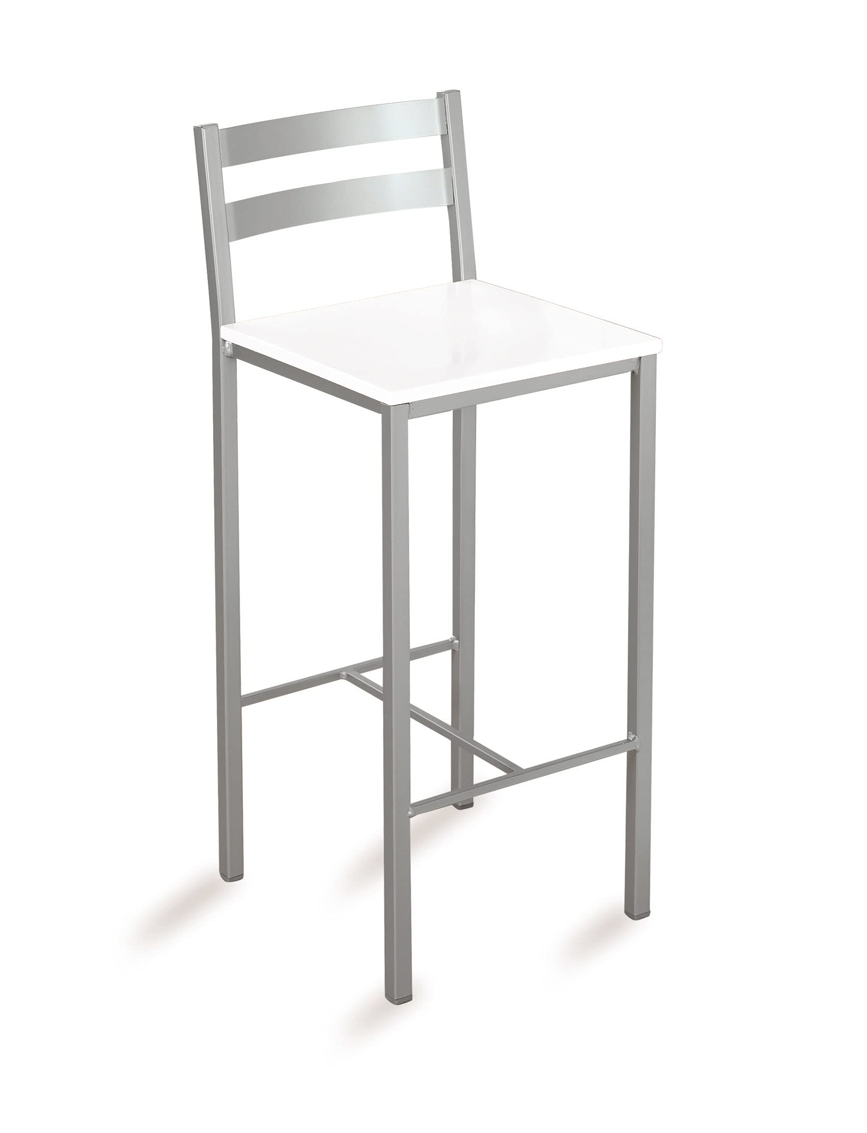 ASTIMESA Taburete Alto de Cocina con Franjas horizontales Asiento 70 cms Polipiel Blanco (TACFBL)