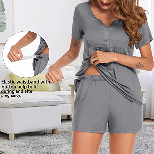 Ekouaer Women's Maternity Nursing Pajamas Set Button Down Nursing Sleepwear Labor Delivery Nursing Pjs(Gray,Medium) #TOP1