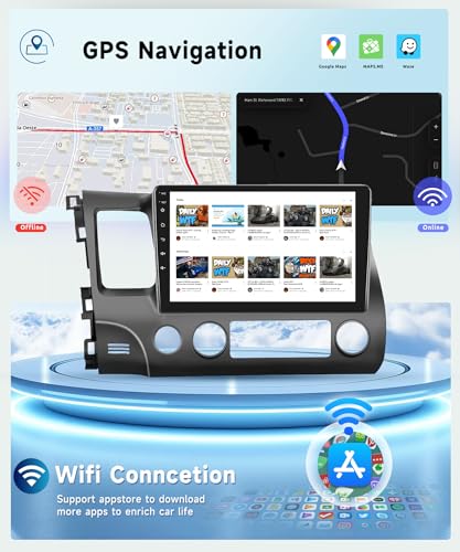 Image of 6G+128G 8Core Android 13.0 Car Stereo for Honda Civic 2006-2011 with Wireless Carplay /Android Auto, 10.1 inch 1280 * 720 Touchscreen Radio, WiFi 4G /GPS /AM /FM /DSP Audio /SWC /HD Rear Camera