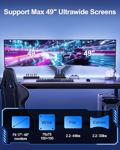 Image of MOUNT PRO Dual Monitor Stand for Up to 44 lbs Ultrawide Screens Max 49 Inch, Heavy Duty Monitor Arm for 2 Monitors, Premium Full Motion Double Computer Desk Mount, VESA Mount 75x75 /100x100mm