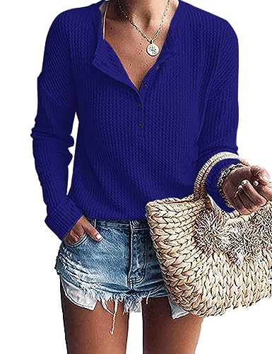 Image of MOLERANI Womens Long Sleeve Waffle Knit Henley Shirts Tunic Tops