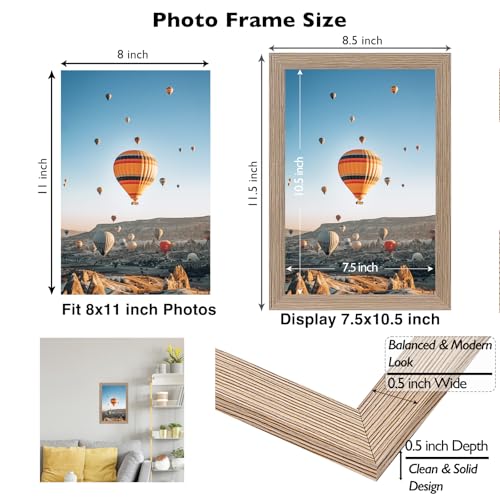 Image of JCJMY 8x11 Picture Frame Rustic Brown for Wall Hanging or Tabletop- Wall Mounting Horizontally or Vertically, 8 x 11 Wall Gallery Poster Photo Frame for 8 by 11 Photo,Rustic Brown