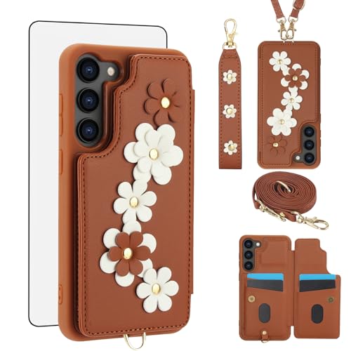 Étui pour Samsung S23+ 5G à motif floral : gardez les mains libres en balade avec sa bandoulière