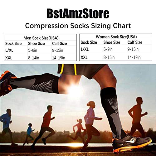 2/3Pairs Compression Socks, 20-30 mmhg Medical Sport Nursing Compression Socks for Men Women Marathon Maternity Pregnancy Flight Shin Splints Edema Varicose Veins(Men8-14in Women8-15in) - Thumbnail 4