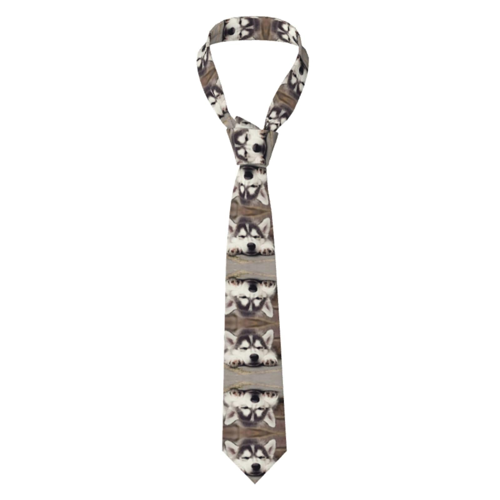 Yagdaa Men's Black Husky Dog Print Necktie For Tie Silk-Like Neckties For Business Formal Occasions Wedding Ties