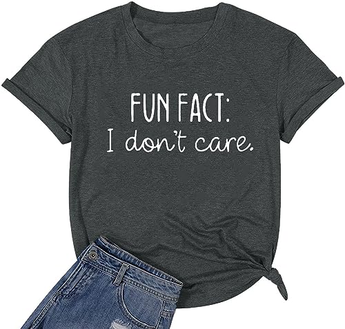 Calvin Fun Fact l Don't Care Letter Print T-Shirt for Women Funny Sayings Graphic Tees