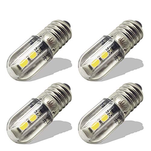 Ruiandsion Bombilla LED E10 220 V 230 V AC ahorro de energía luz indicadora LED casquillo tornillo E10 4 chips, 3030 LED, bombilla mejorada, blanco (lote de 4)