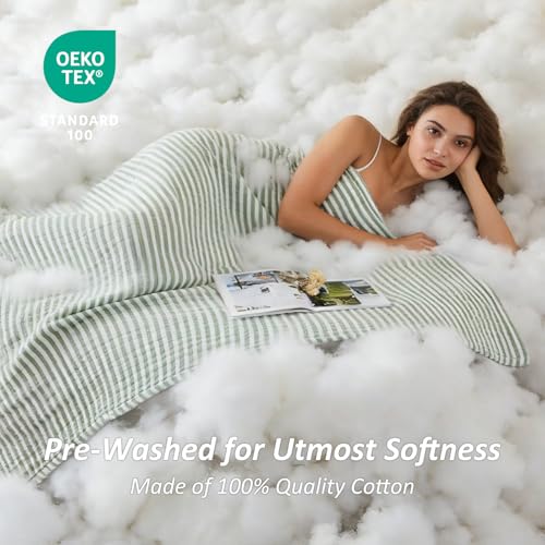 Image of EMME Cotton Muslin Blanket Couch 4-Layer Breathable Gauze Soft Lightweight Bed Blankets Adults Sage Green Throw XL (50 inch x 70 inch)