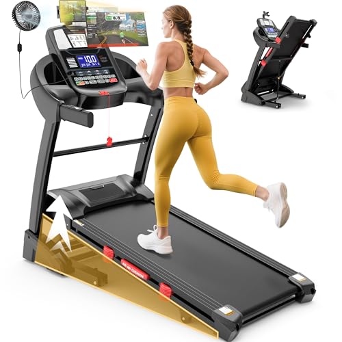 Image of 3-in-1 Folding Treadmill for Home 10mph, 4.8HP Running Treadmills with 15% Auto Incline, 400lbs Capacity, 64+3+3+1 Programs, 18'' Wide Deck, Brushless Fan & Knee Support Included
