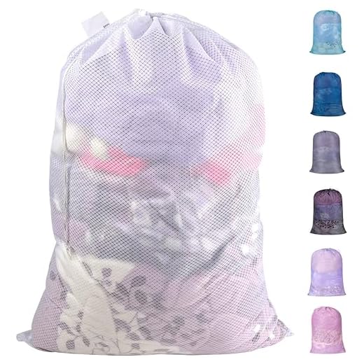 Polecasa Heavy Duty Large Mesh Laundry Bag with ID Tag and Locking Drawstring Closure - 24 x 36 inches - Laundry Hamper Liner, Washable Laundry Bags for Travel, Sports, Dorms (White)