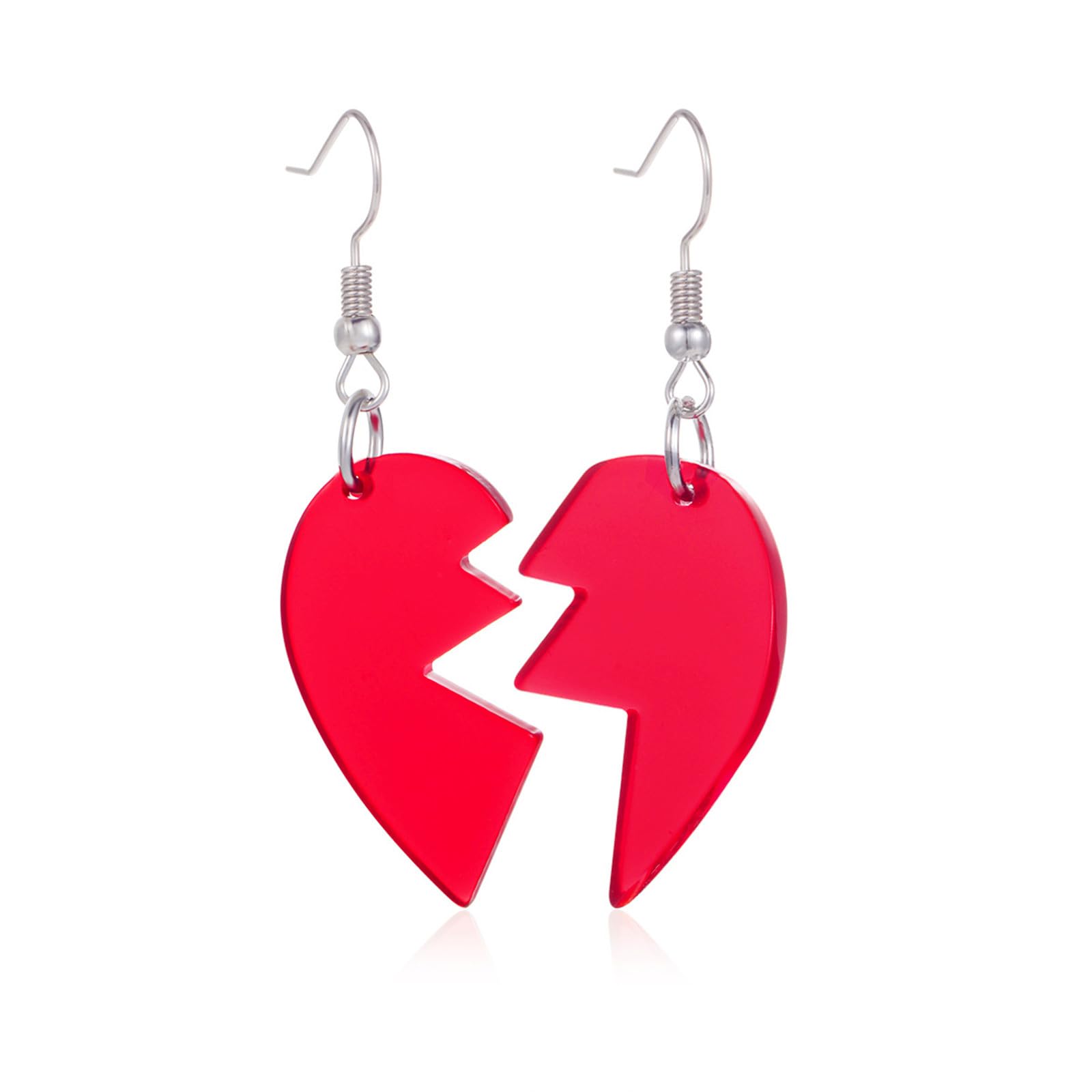 Red Broken Heart Acrylic Earrings Unique Creative Break Half Love Heart Shaped Lightweight Matching Dangle Drop Earrings for Women Valentines Day Hip