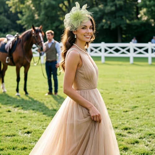 Image of DRESHOW Fascinators Hat Flower Mesh Ribbons Feathers on a Headband and a Clip Tea Party Headwear for Girls and Women