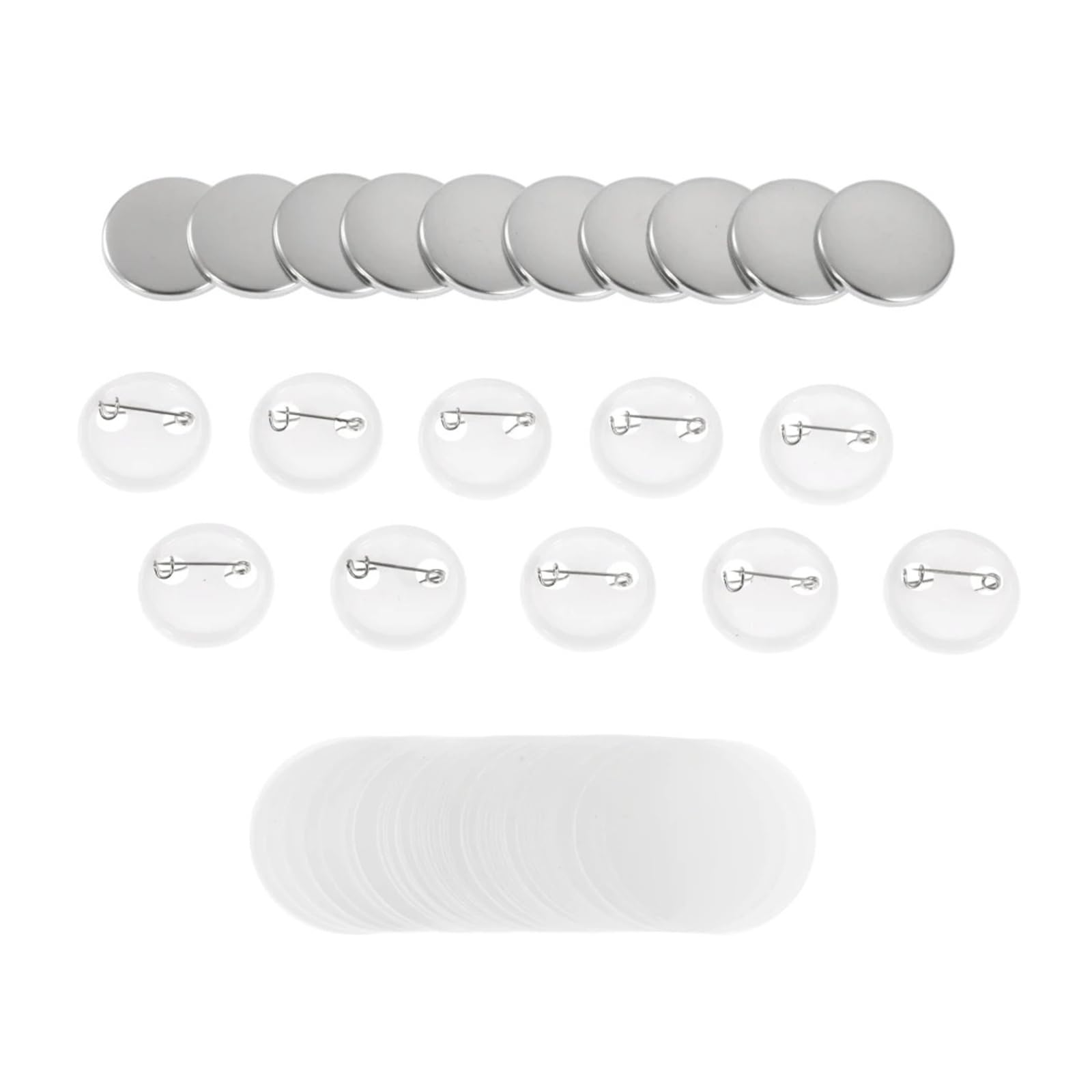 100 szt. okrągłych części do odznaki guzikowej, materiał DIY, materiały do odznak aluminiowych, górny plastikowy klips, spód i folia plastikowa Różnego przeznaczenia