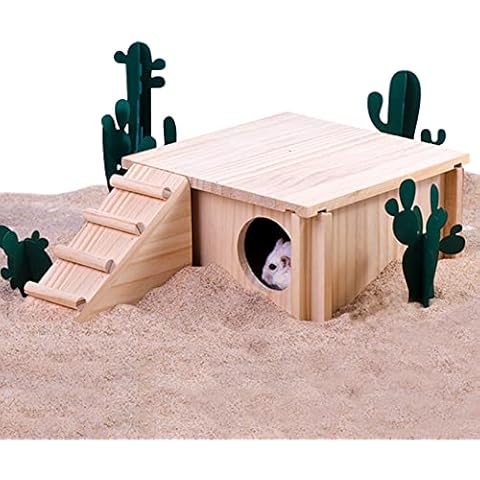 Fhiny Wooden Hamster Hideout with Ladder Cover