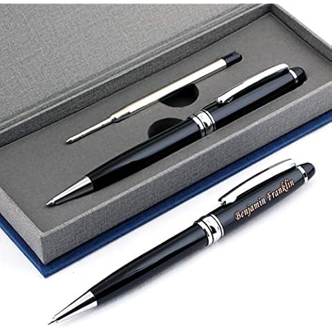 Sotania Free Engraving - Personalized Roller Ballpen, Ballpoint pen, Refillable Pens, Retractable Medium Refill Pen Black Ink, Custom Gifts for Men and Women, Classy Gift Box Cover