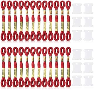 Pllieay 24 Skeins Classic Red Embroidery Floss with Cotton for Cross Stitch, Christmas Red Embroidery Threads with 12 Pieces Floss Bobbins,Friendship Bracelets Floss Crafts Floss