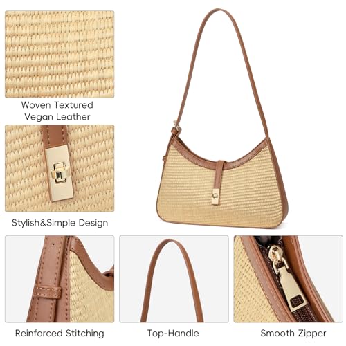 Image of CLUCI Shoulder Bag for Women, Summer Purses for Women, Straw Handbag Hobo Bags Crossbody Purse with Adjustable Strap Apricot with Brown