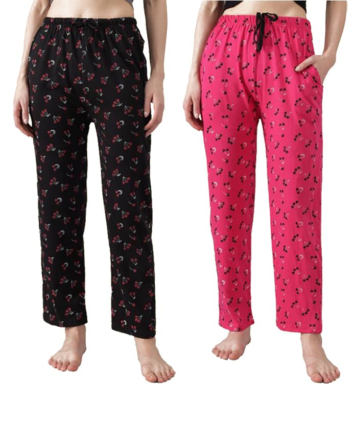 swellswag Women's Cotton Printed Pyjama Pants, Elastic Waist, Casual Loungewear, (Pack of 2)-picture-9