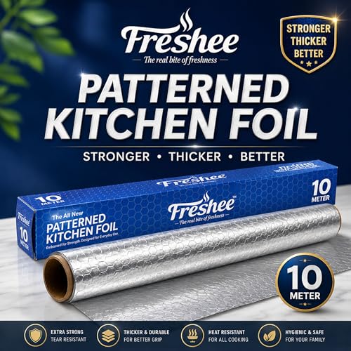 Image of Freshee Aluminium Foil Roll 11 Micron Thick Disposable Silver Foil for Food Wrapping Packaging and Roasting