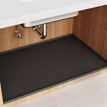Under Sink Mat - Waterproof Silicone Under Sink Mat - Cabinet Shelf Protector, Flexible Silicone Under Protectors, for Bathroom and Kitchen, Cabinet Protector, Organizers,Black 1