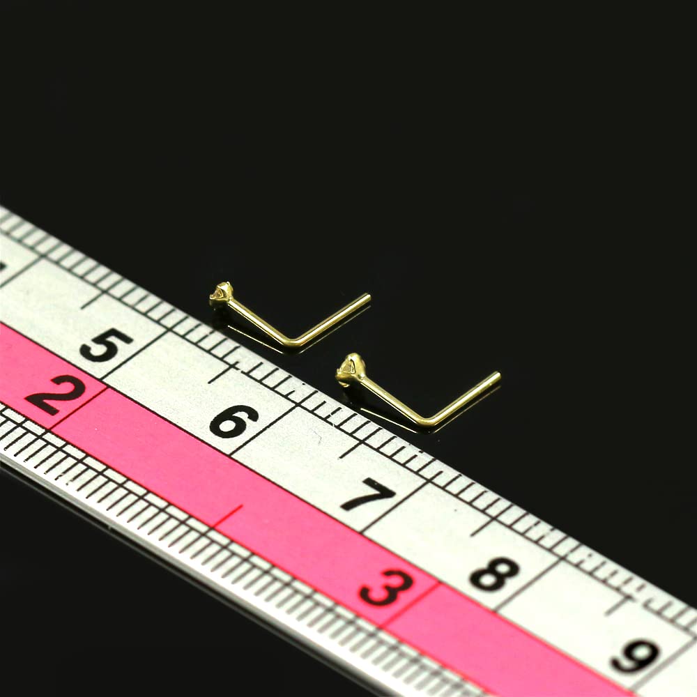 Piercing para nariz de oro amarillo macizo de 14 quilates, calibre 22, con diamante cultivado en laboratorio