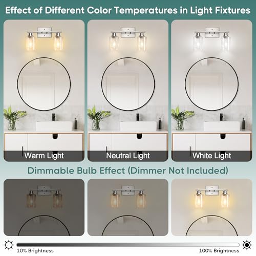 Image of Ascher Bathroom Light Fixtures, 2-Light Vanity Light Over Mirror, Brushed Nickel Wall Sconces with Clear Glass Shades, Wall Lamp for Living Room Bedroom, E26 Base(Bulbs Not Included)