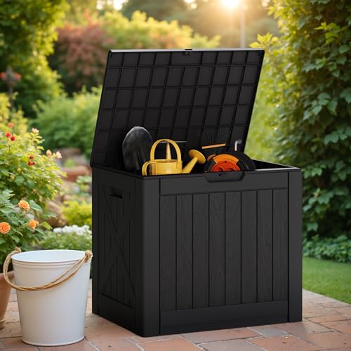 Image of Greesum 40 Gallon Outdoor Deck Box, Resin Storage Chest, Dark Black