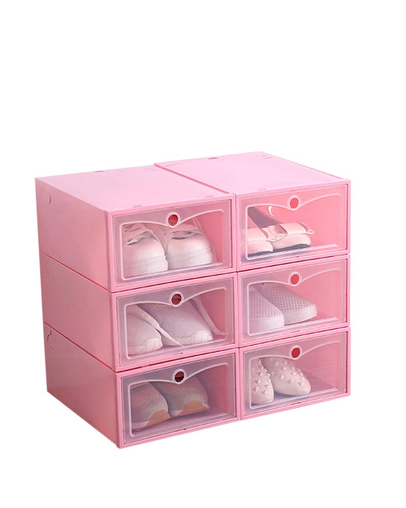 Cajas de Zapatos de plástico Transparente Apilable, Tamaño de la Caja de Zapatos Contenedores de Almacenamiento con Tapas (6 Pack) Rosa 2 OneSize