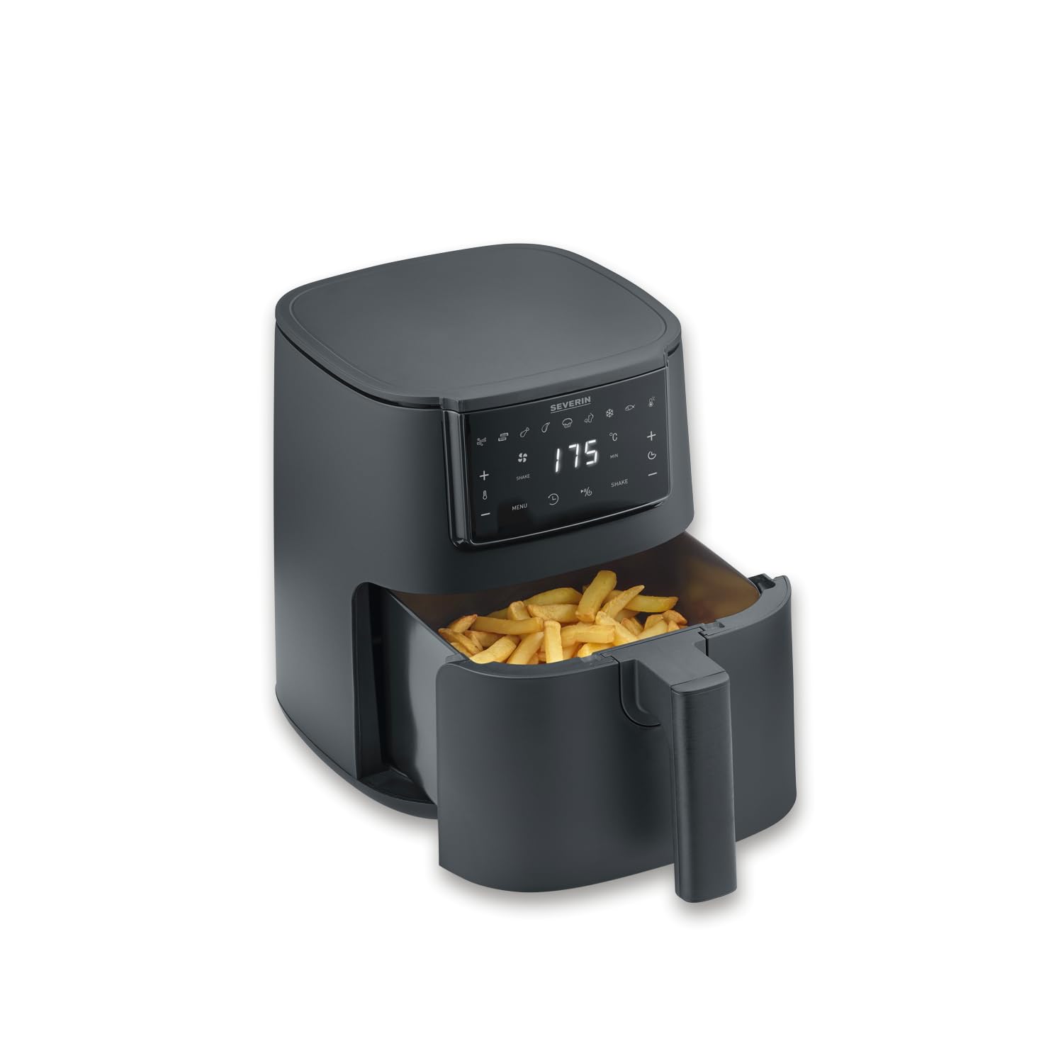 SEVERIN Freidora de aire FryLight Single, cocinado versátil, pantalla táctil, 8 programas automáticos, función de conservación del calor, 4L, revestimiento antiadherente, 1300W, negro, FR 2461