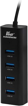 Kingwin USB Hub 4 Port USB 3.0 Data Hub Aluminum for Mobile SSD, MacBook, Mac Pro/Mini, iMac, Chromebook, Surface Pro, USB Flash Drives, Notebook PC, XPS, and More KWZ-400-BK
